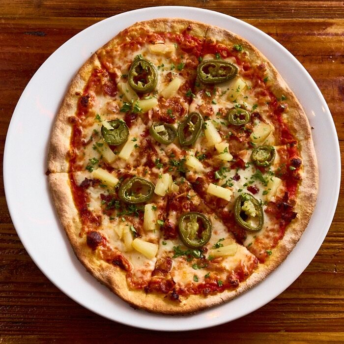 JZ's Hawaiian pizza with bacon, pineapple and fresh jalapeno